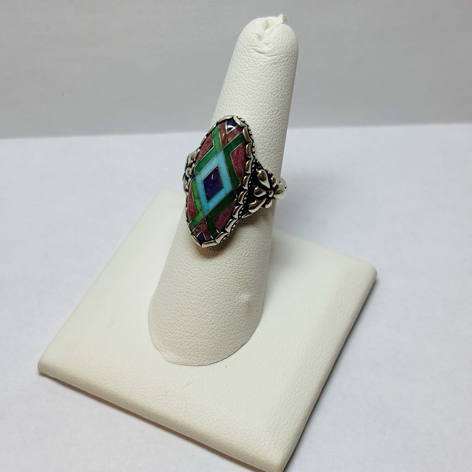 Carolyn Pollack Relios Sterling 925 Silver Oval Inlay Mosaic Ring Sz 6