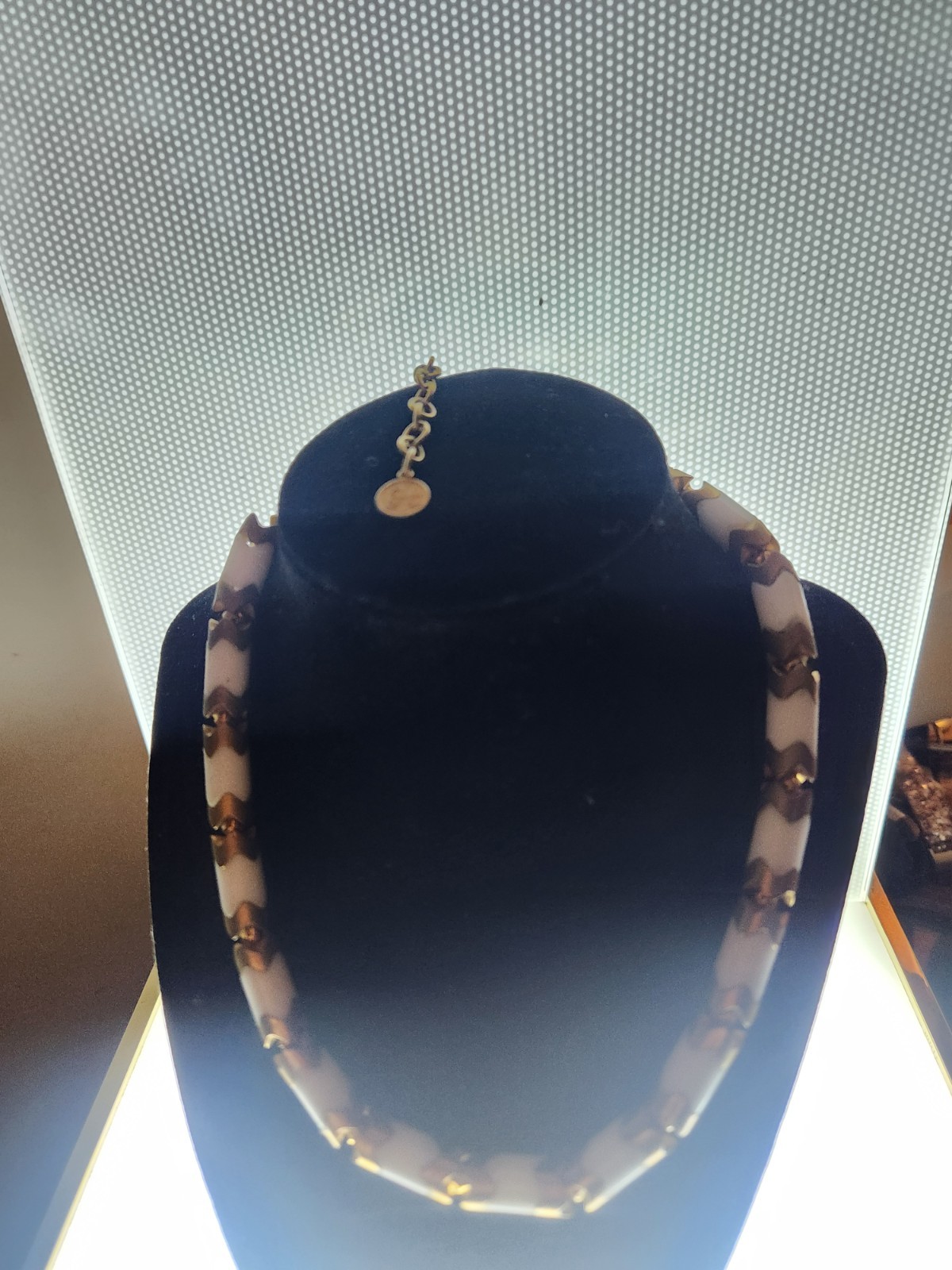 Vintage Estate Hobe Signed Gold Tone & White Beaded Necklace