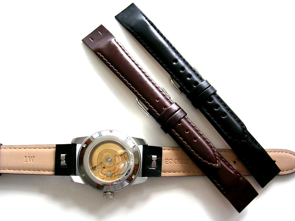 20mm Black Open End Aviator Pilot leather watchband IW SUISSE 8-10-12-14-16-18mm