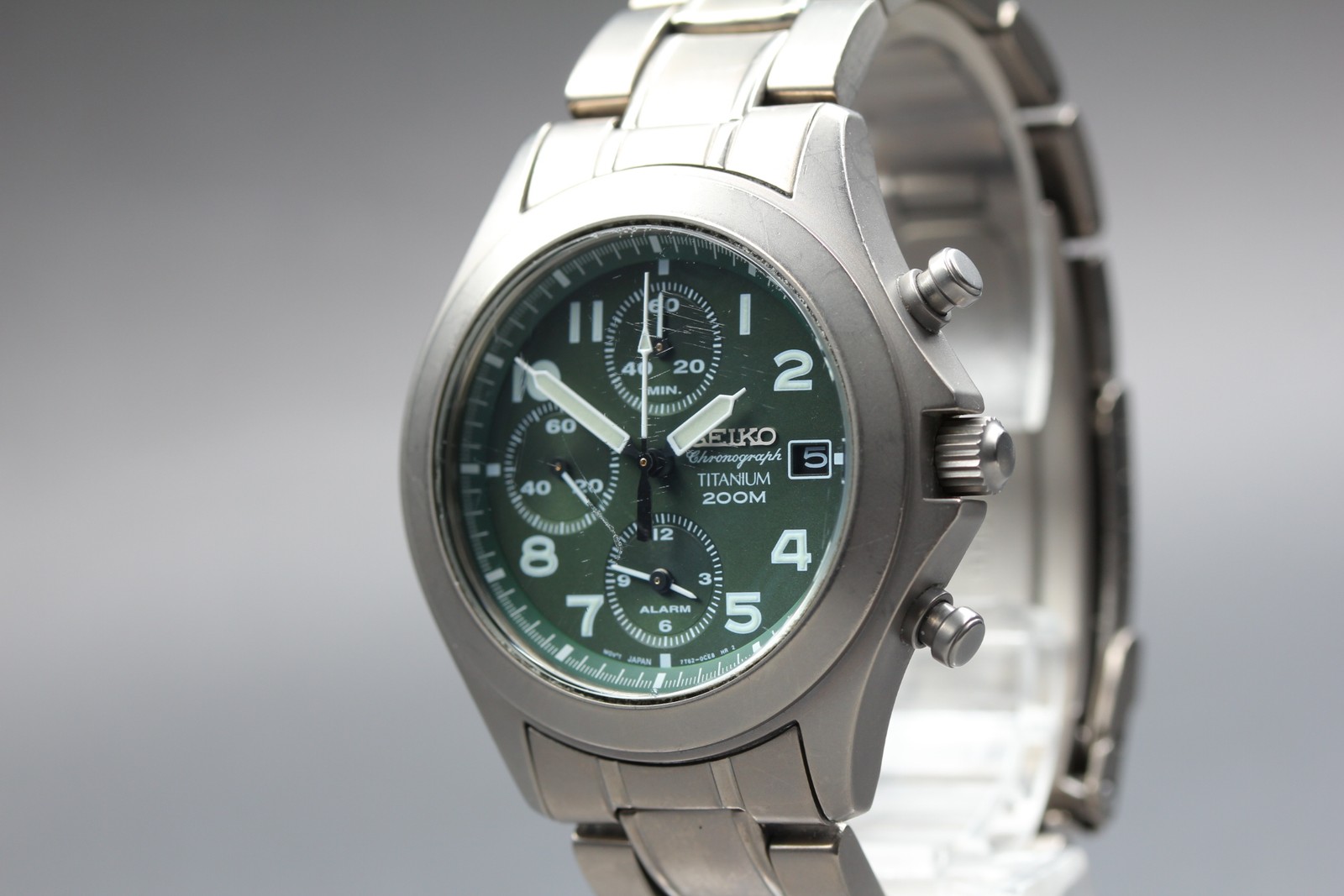 16cm Vintage SEIKO chronograph titanium 200M 7T62-0BZ0 QZ 40mm Men’s Watch JAPAN