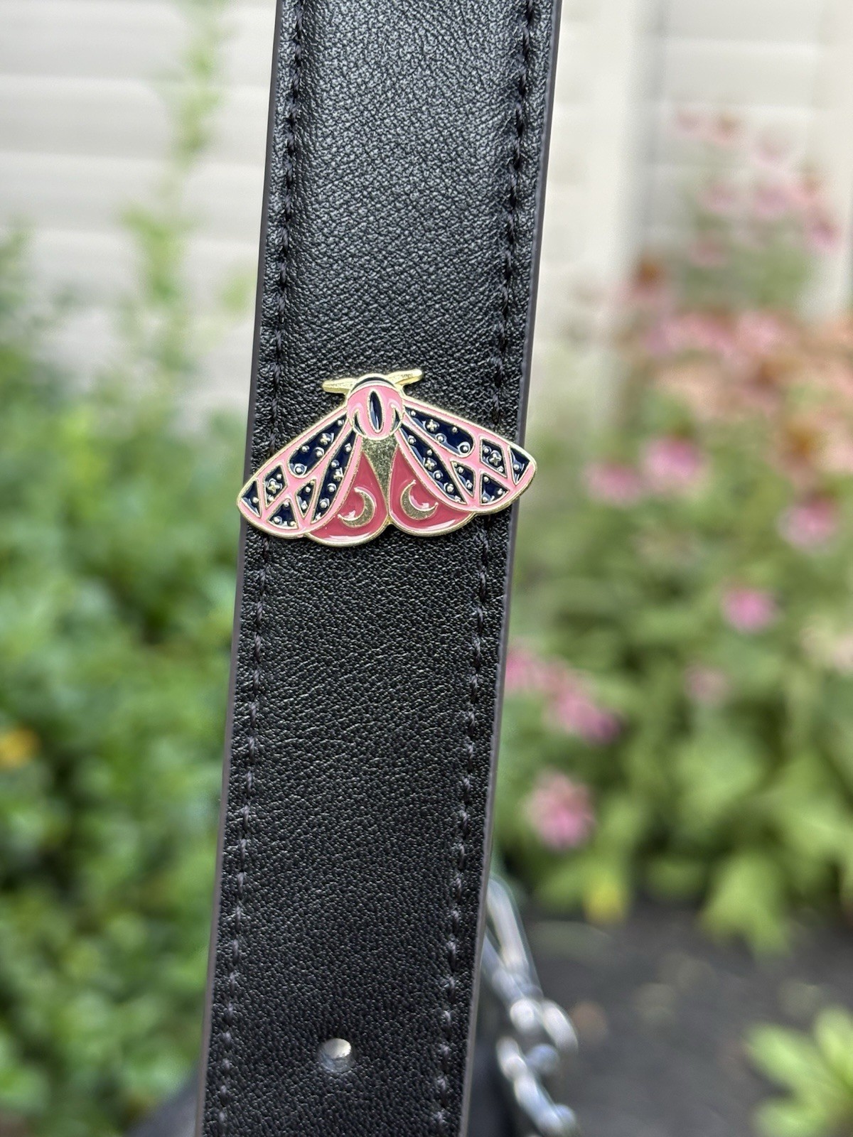 Pink Black Gold Tone Moth Enamel Brooch Pin – Animals & Insects Theme