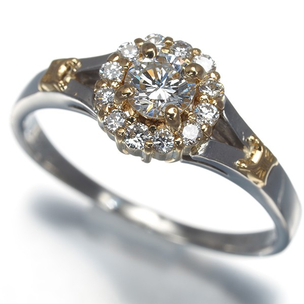 Auth CELINE Ring Diamond 0.26ct/0.16ct Macadam US6-6.25 Pt 900/18K YG