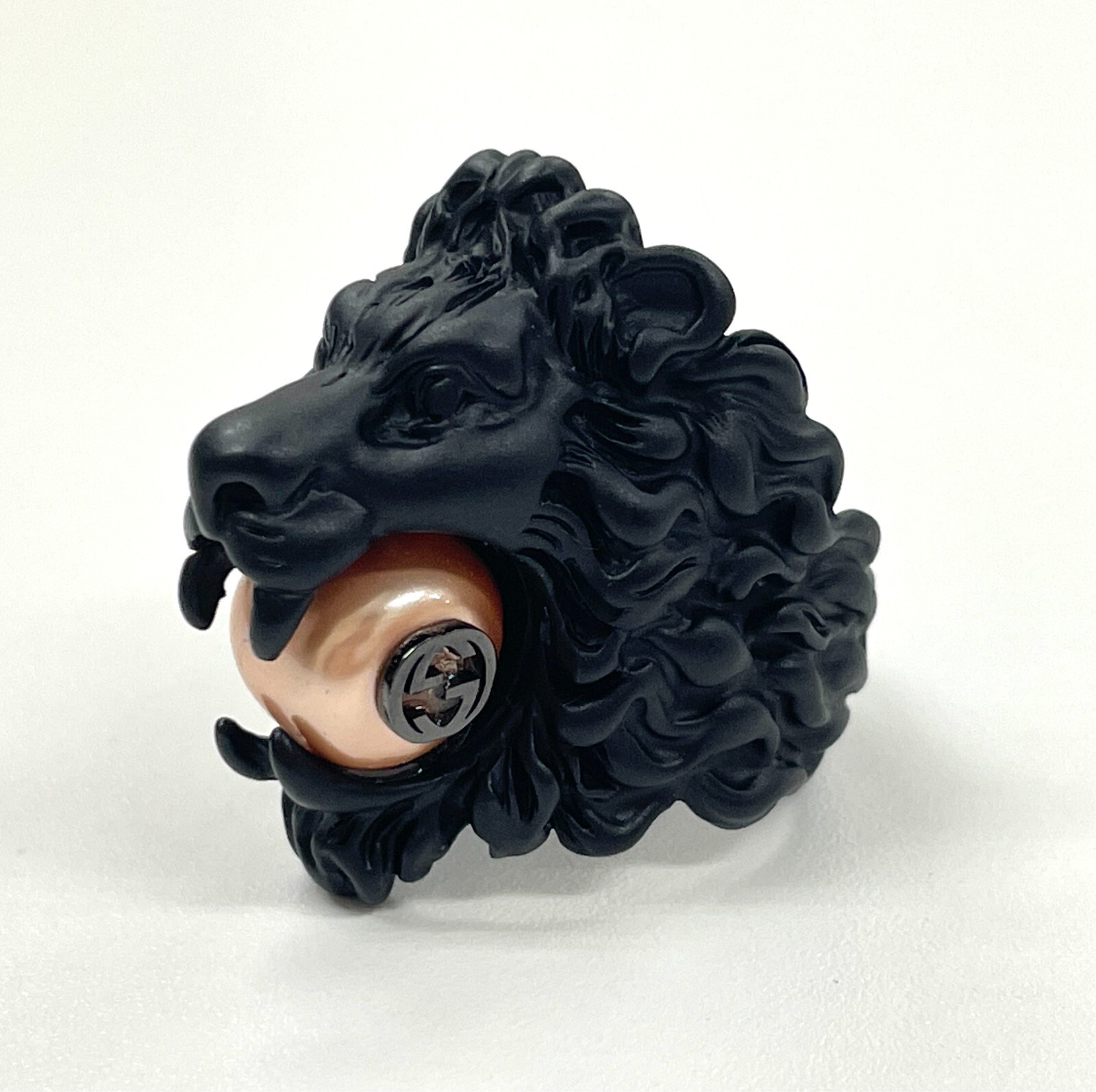 GUCCI Michele Era Lion Head Interlocking G Logo Ring JP Size 13 US 6.5-7 Black