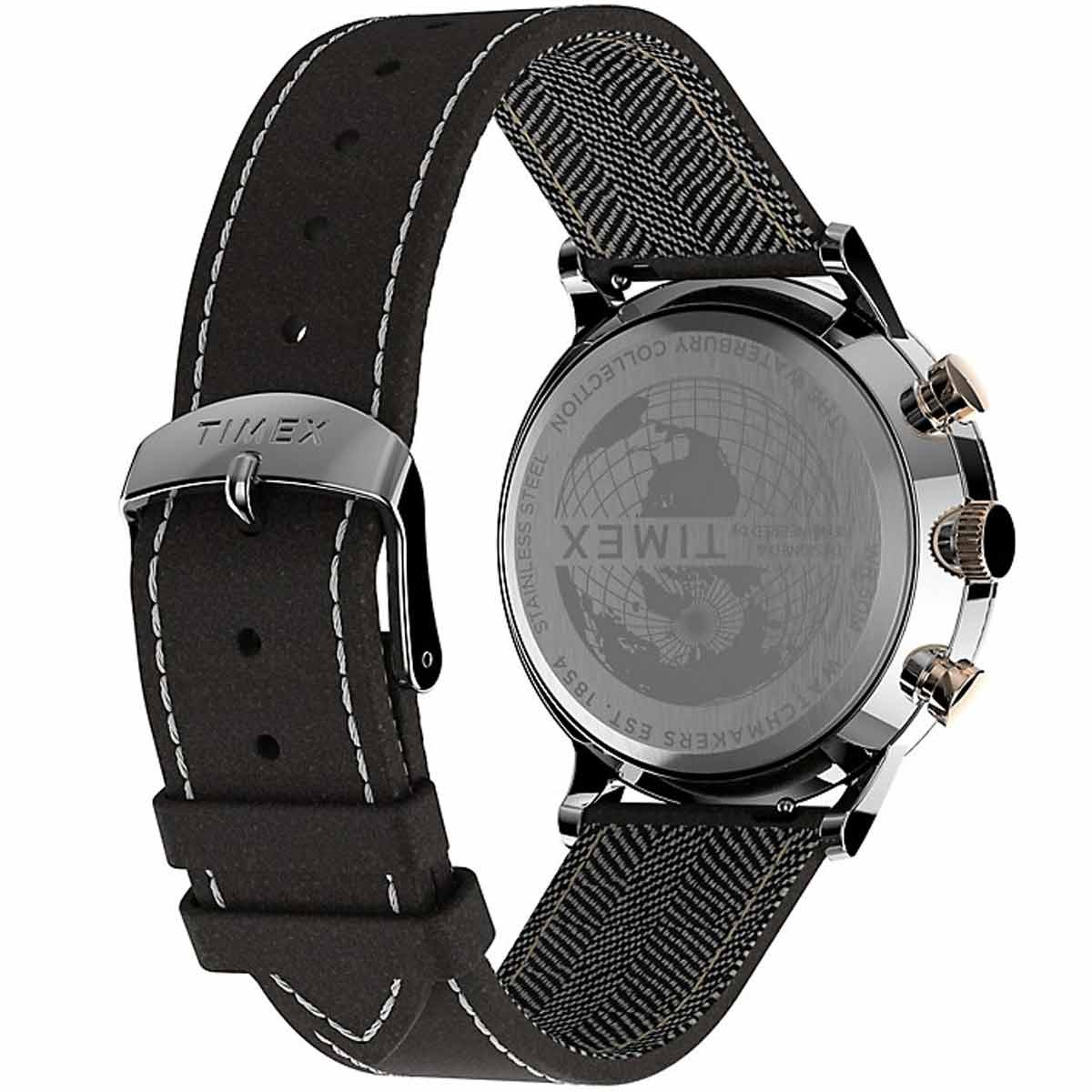 Timex Men’s Watch Waterbury Chronograph Black Dial Leather Strap TW2T71500VQ