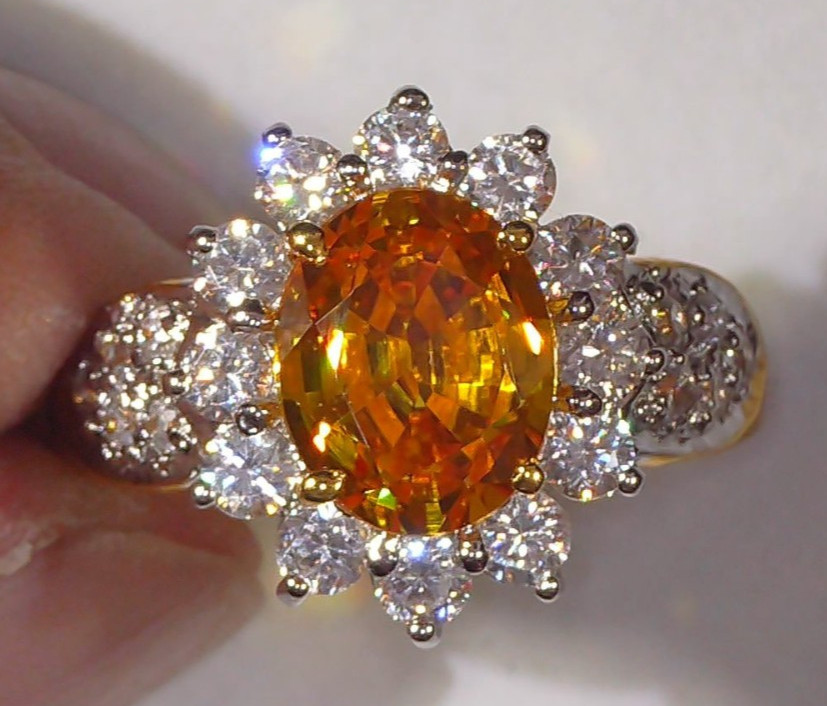 Vtg 18K Yellow Gold Plated Faux Citrine & Faux Diamond Cocktail Ring – Size 9.75