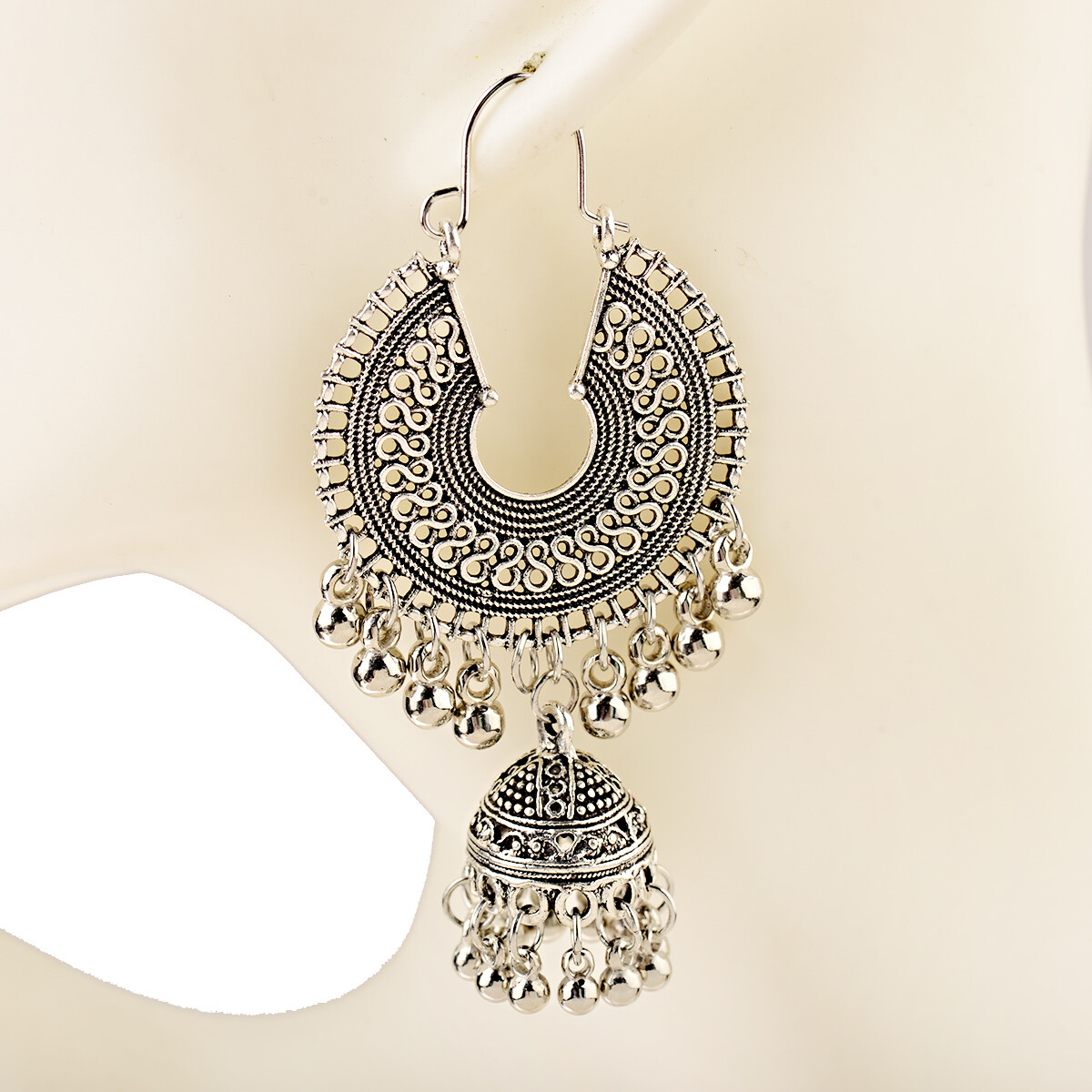 Fashion Women India jhumki Silver Bead Earrings Ornament Southeast Asia Style