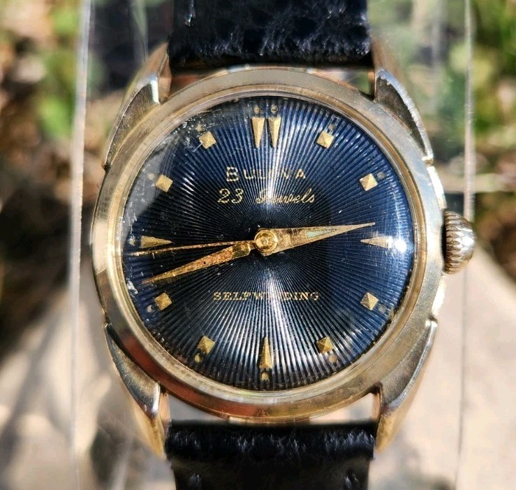 Vtg 1957 Bulova 23 Sunburst Men’s 31mm Watch 10BPAC Automatic Black Dial RGP!!!