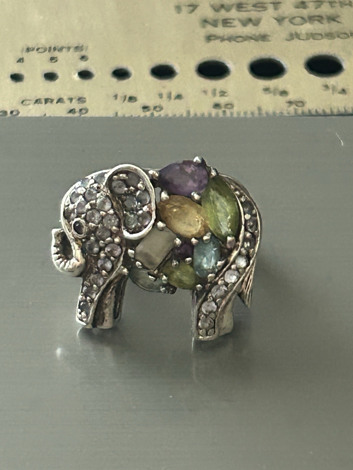 Sterling Silver Gemstone Mosaic Elephant Ring Size 4.75 8.8 Grams