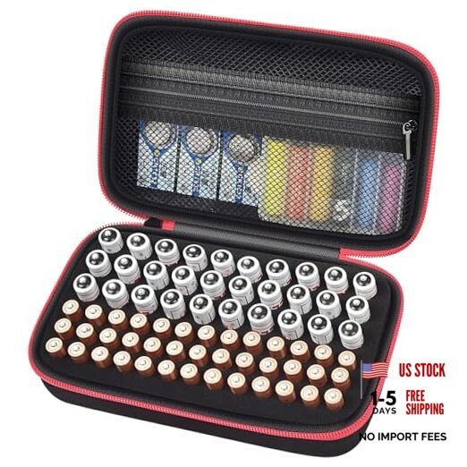 Battery Organizer Case for AA AAA Batteries, Storage Holder Box with Mesh Red