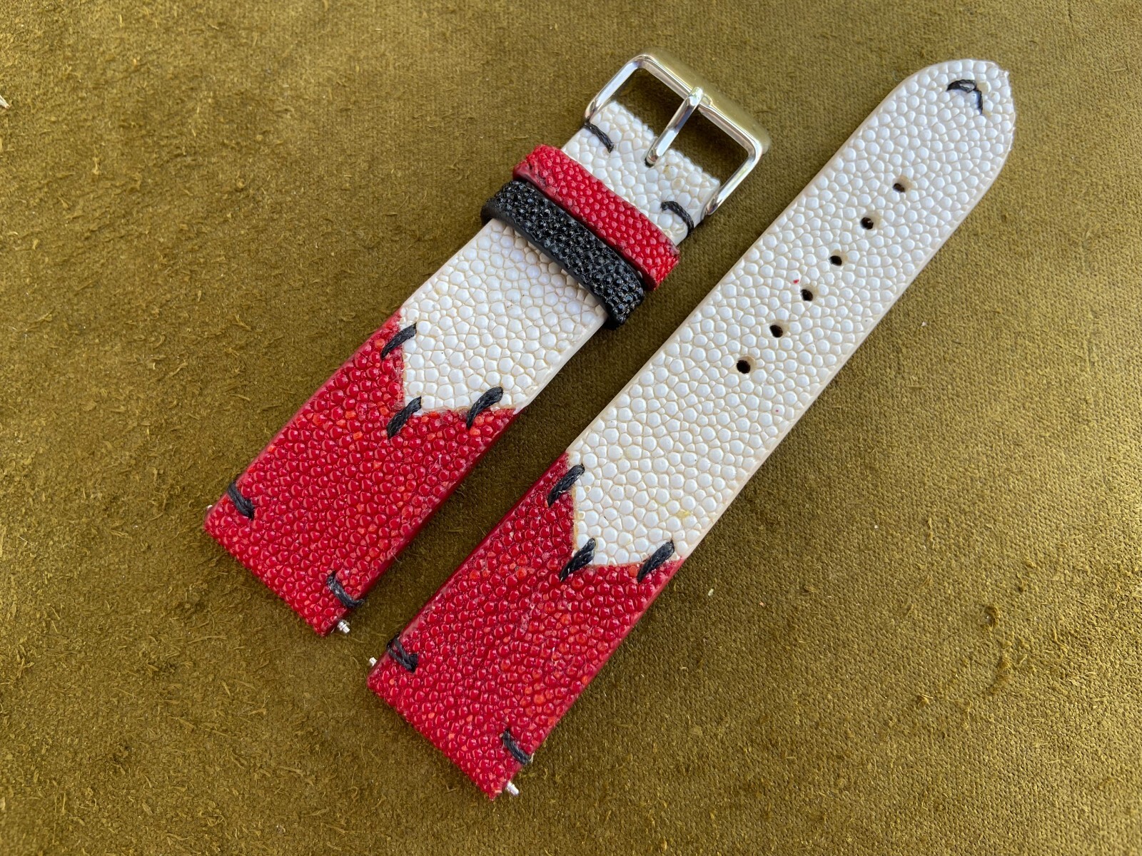 Red – White Stingray Watch Strap Band 16mm 18mm 19mm 20mm 21mm 22mm 24mm 26mm