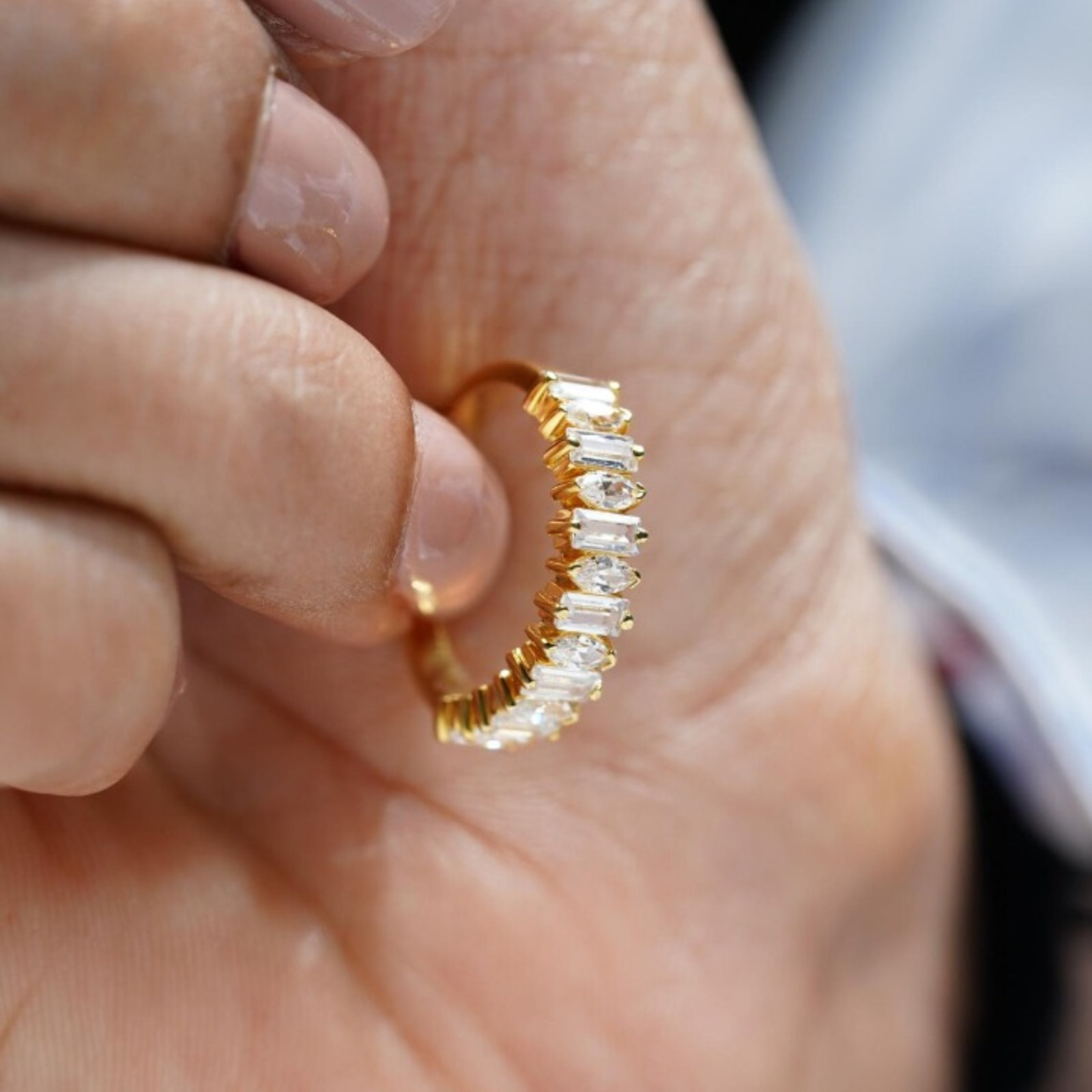Solid 14k Yellow Gold 2.50mm Baguette & Marquise Lab Grown Diamond Wedding Band
