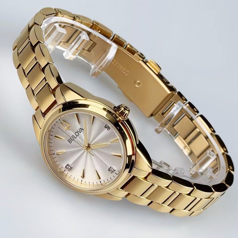 Bulova Sutton 97P150 White Diamond Dial Gold Bracelet Women’s Quartz Watch 28mm