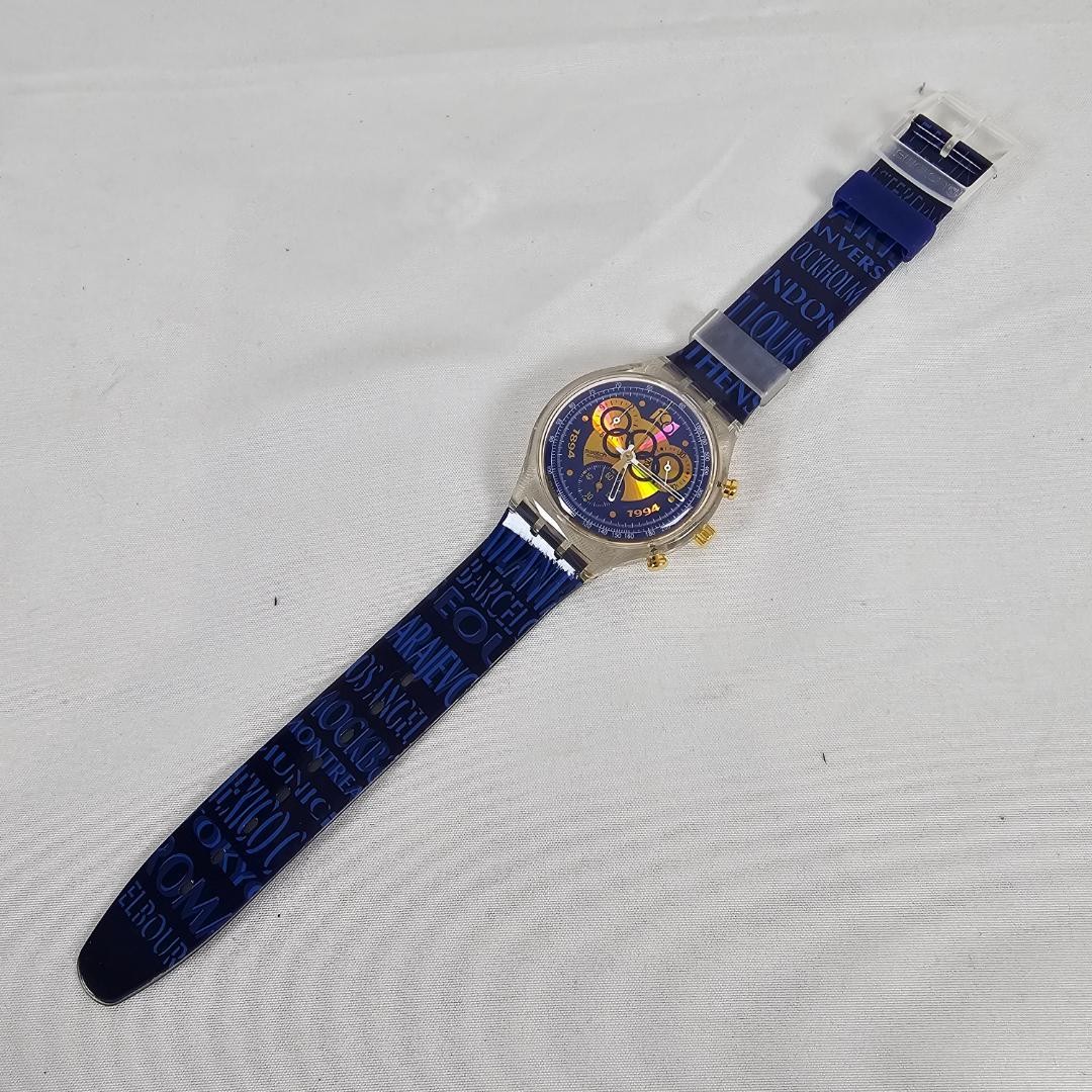 Swatch Ioc 100 Chrono SCZ101 Chronograph Wristwatch Blue Gold Hardware