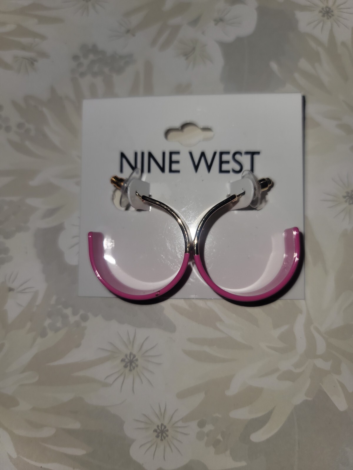 Nine West Gold Tone Pink Enamel Hoop Earrings