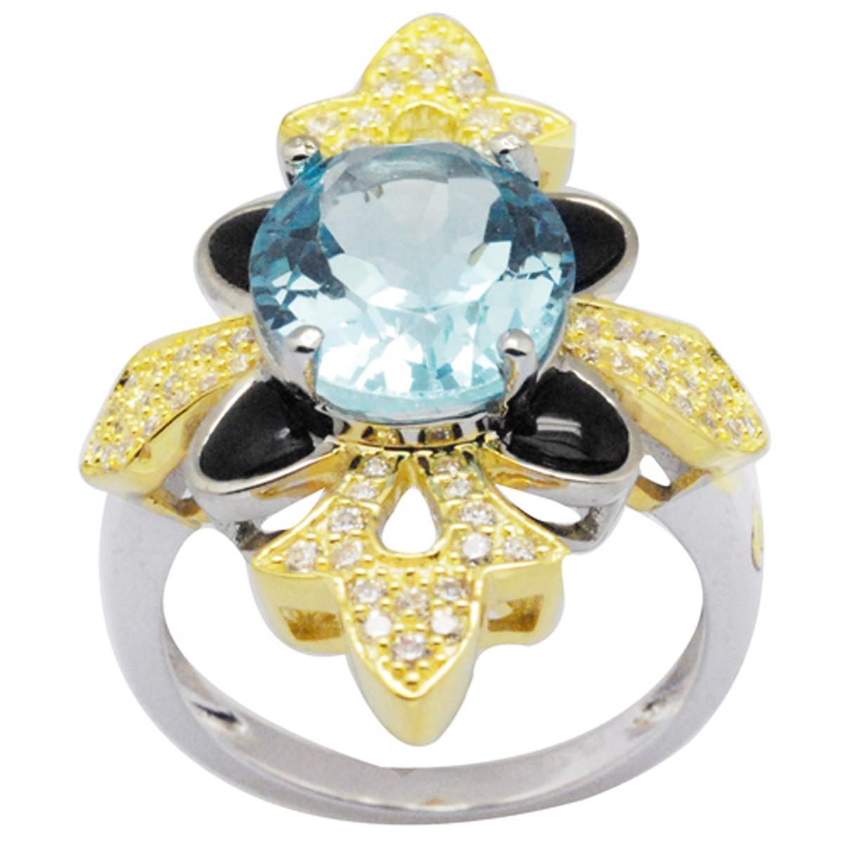 De Buman 7.71ctw Genuine Sky Blue Topaz Solid 18KY Ring, Size 7
