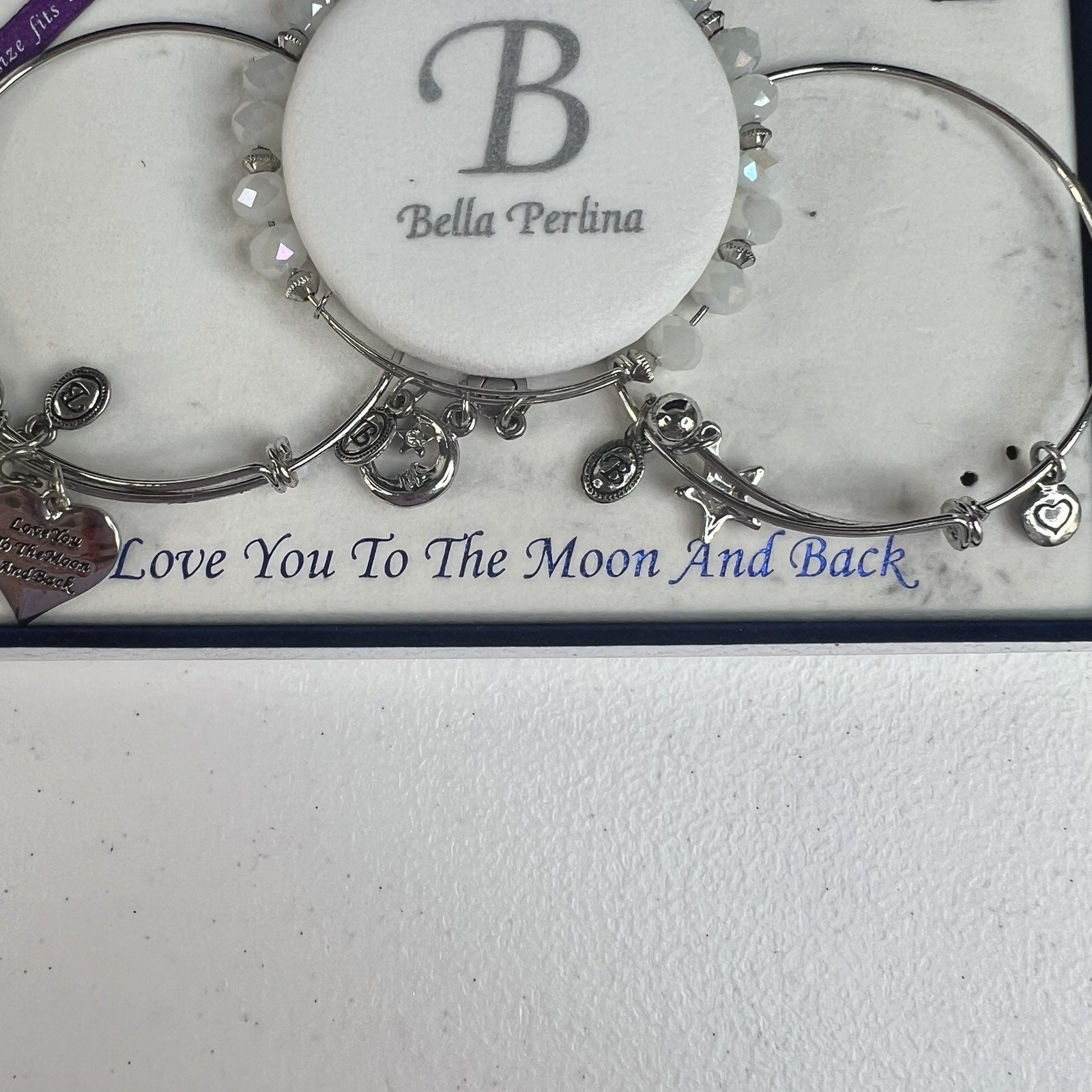 Bella Perlina Love You To The Moon And Back Charm Bracelets Set Of 3 Silver Tone