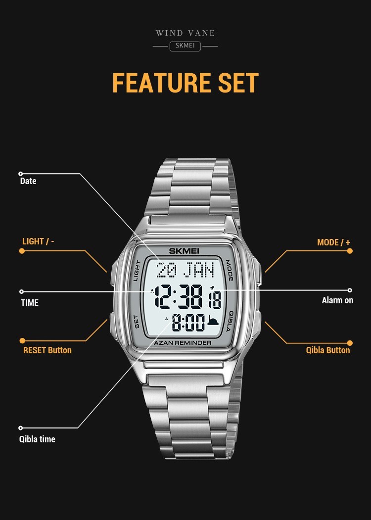 SKMEI 2240 Steel Watches Square Display Classic 3ATM Digital Watch