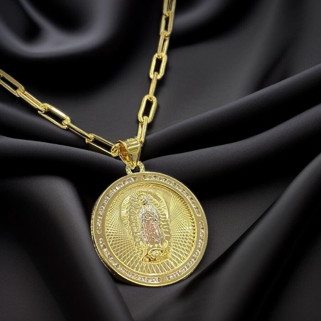 Virgencita de Guadalupe Necklace Pendant 16″ Paper Clip Chain For Toddler Girls