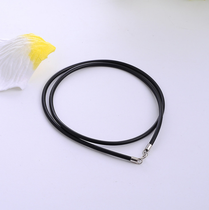 925 Sterling Silver 20″ Black 2mm Wide Rubber Rope Chain Pendant Necklace DIY