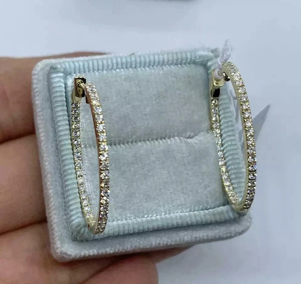 2Ct Round Cut Simulated Diamond Huggie Hoop Earrings In 14K Yellow Gold Plated