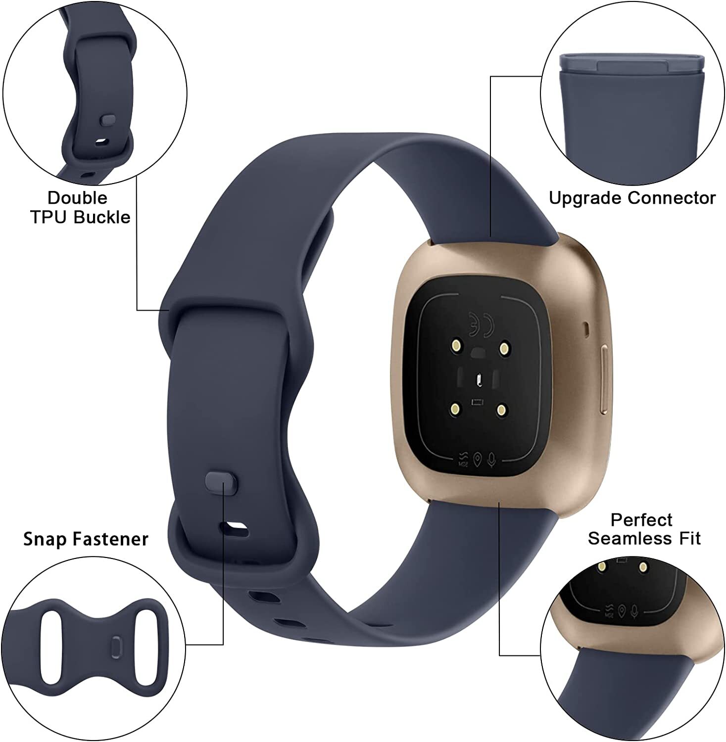Soft TPU Cover Sport Silicone Watch band Strap For Fitbit Versa 3 4/Sense 2 1