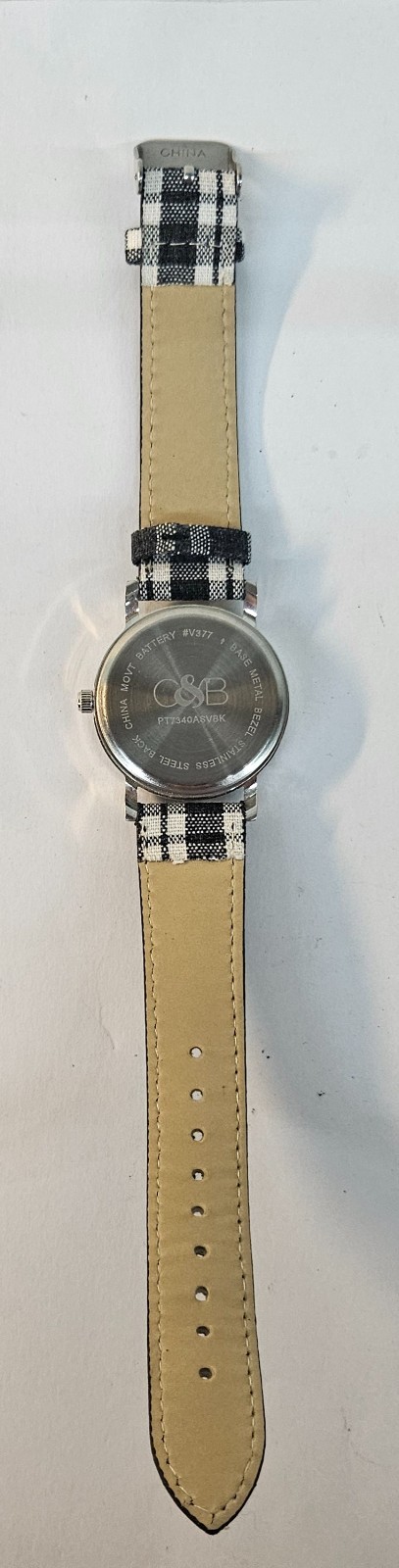 C&B SNOWFLAKE Watch V377 w Plaid Band NEEDS BATTERY