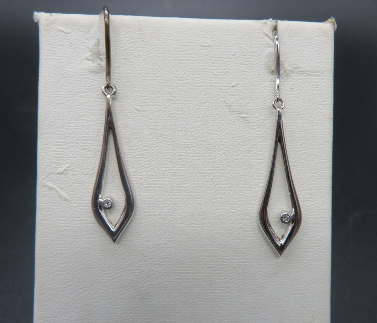 NEW-Long Teardrop Diamond Dangle Sterling Silver French Hook Earrings