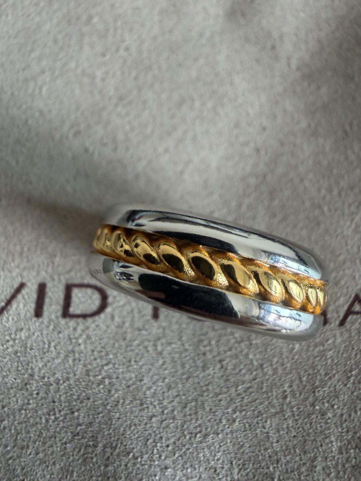 David Yurman 8mm Cable Inset Band Ring Sterling Silver with 18K Yellow Gold S.8
