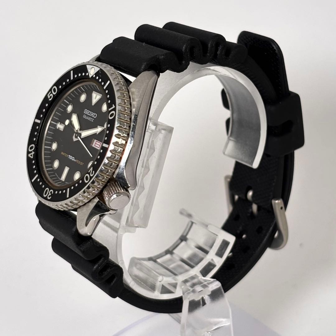 Seiko Diver Watch 150m Quartz 38mm Black Vintage Working Condition
