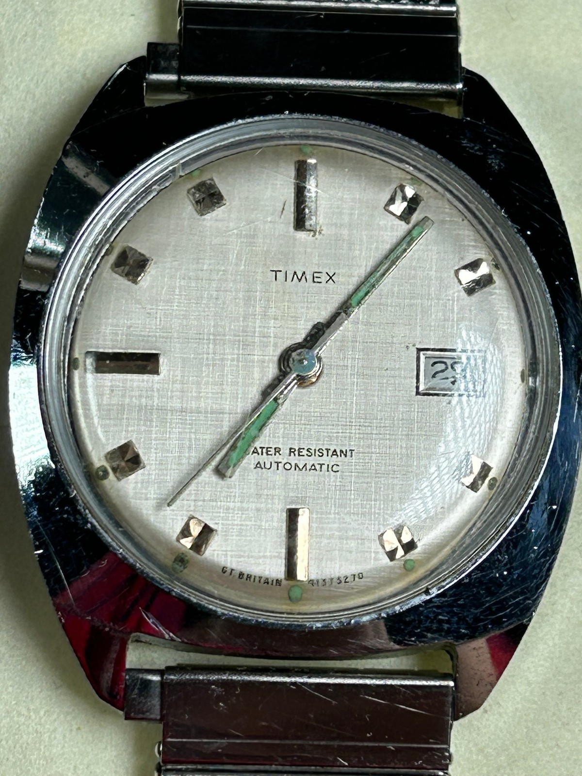 Timex Automatic Watch Mens VintageDate Cushion Case Water Resistant UK Made