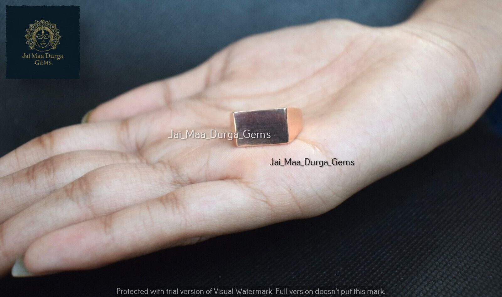Rectangle Bar Square Signet Ring, Pure Copper Plain Mens Women Unisex Jewelry