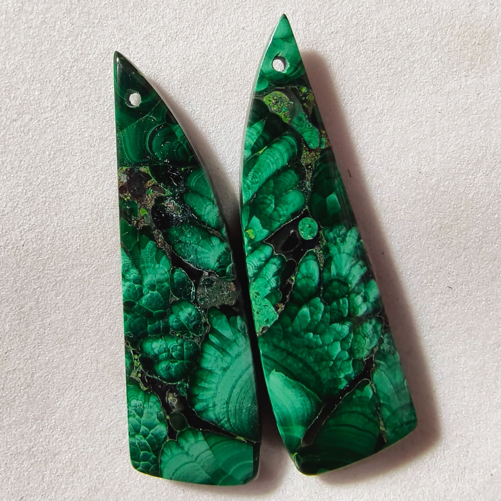 44 Cts Natural Malachite Drilled Match Pair Cabochon Gemstone 40.9 X 12.2 MM