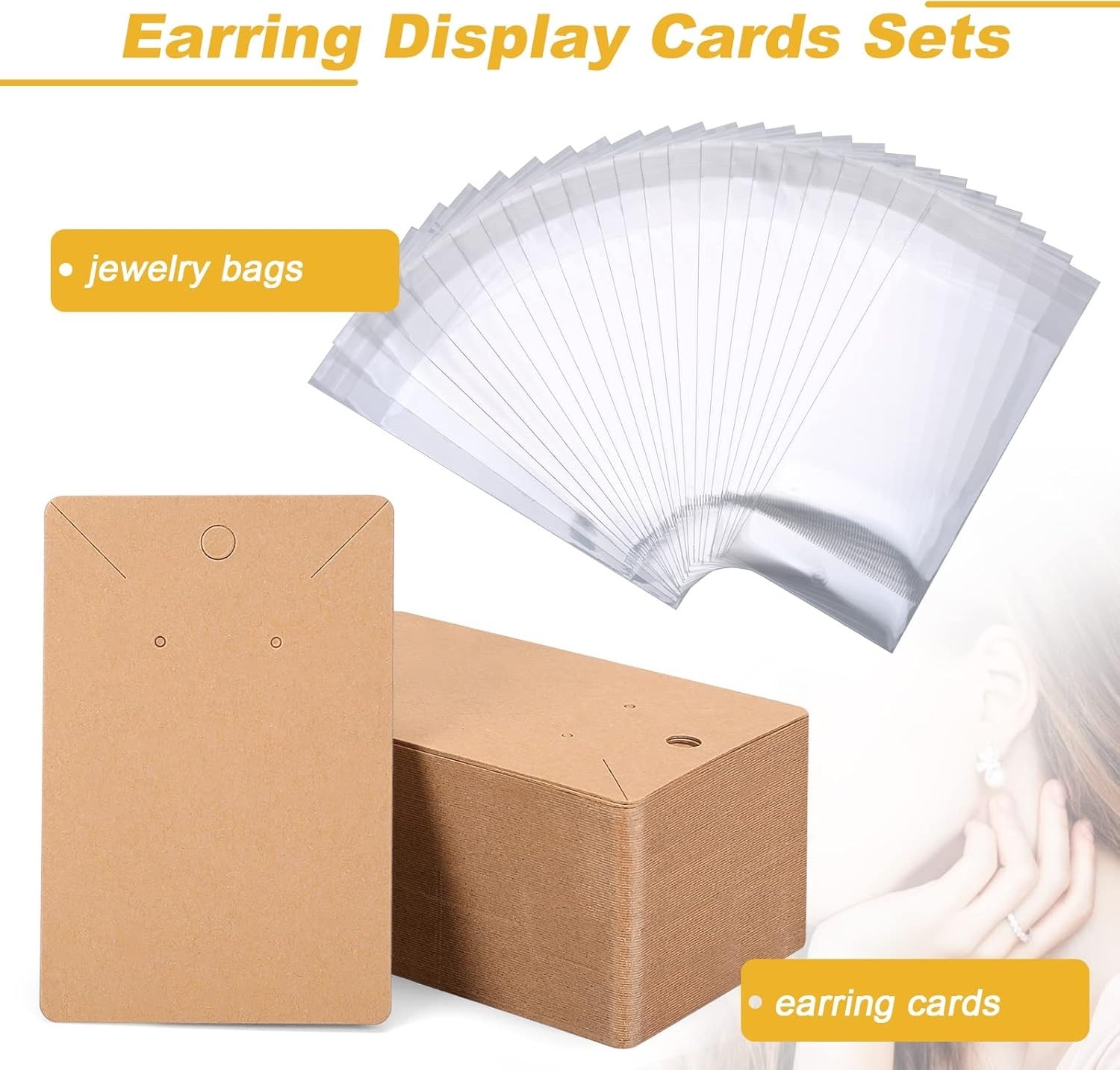 Earring Display Cards – 3.5 X 2.4 Inches Earring Cards with Packaging Bags for E