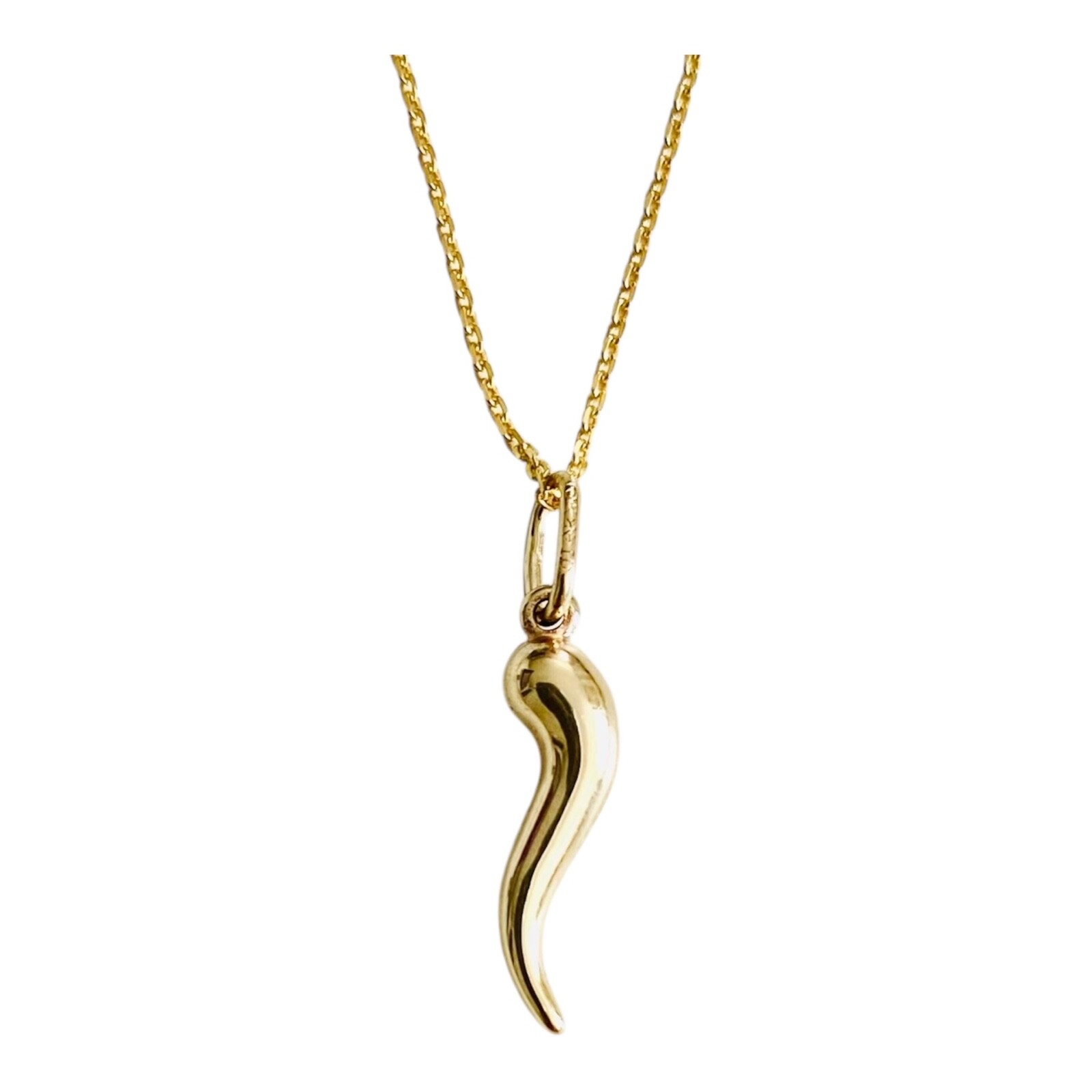 14K Real Gold 3D Italian Horn 18mm Pendant / 0.8mm Thick Cable Chain- 14K6390