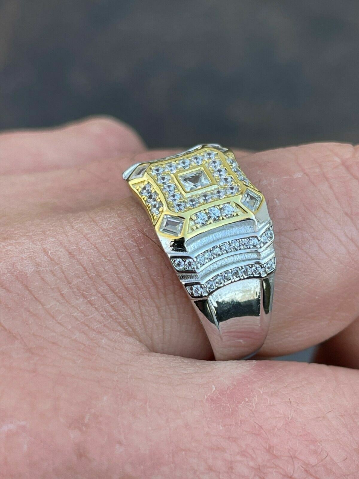 Real Solid 925 Silver Icy Hip Hop Baguette Mens RING Size 6 7 8 9 10 11 12 13 CZ