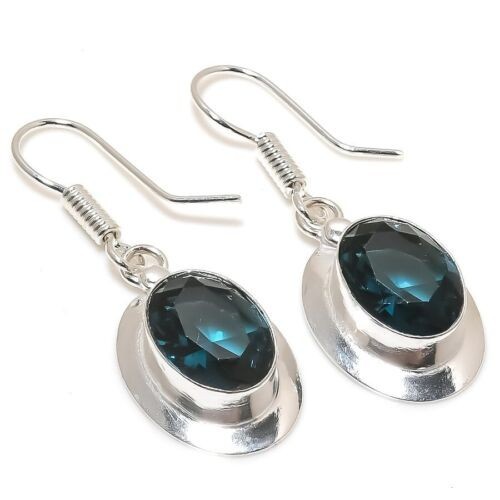 London Blue Topaz Gemstone 925 Sterling Silver Earring Handmade Jewelry Gift