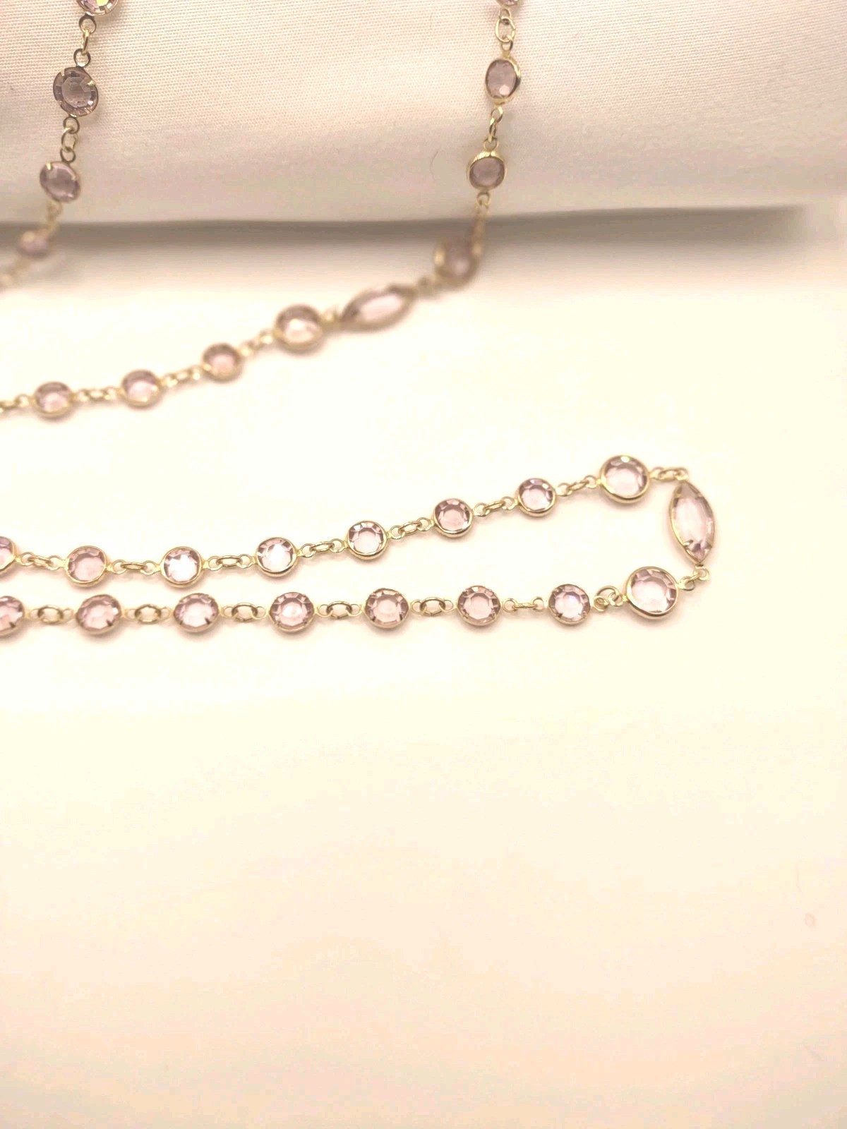 Vintage Necklace Open Bezel Gold Tone Light Pink Fauceted Glass Fashion Jewelry