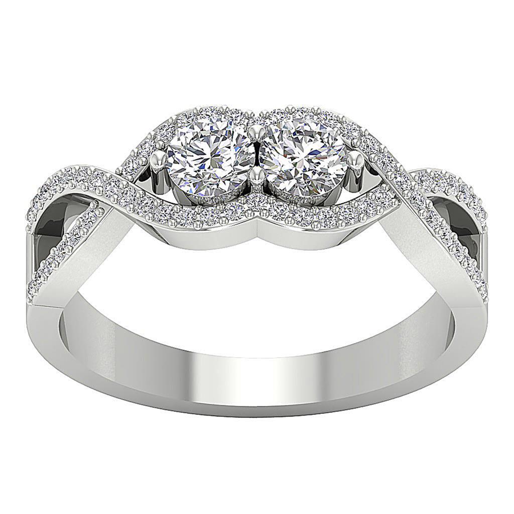 Forever Us Two Stone Solitaire Ring VS F 0.85 Ct Lab Grown Diamond 14K Rose Gold