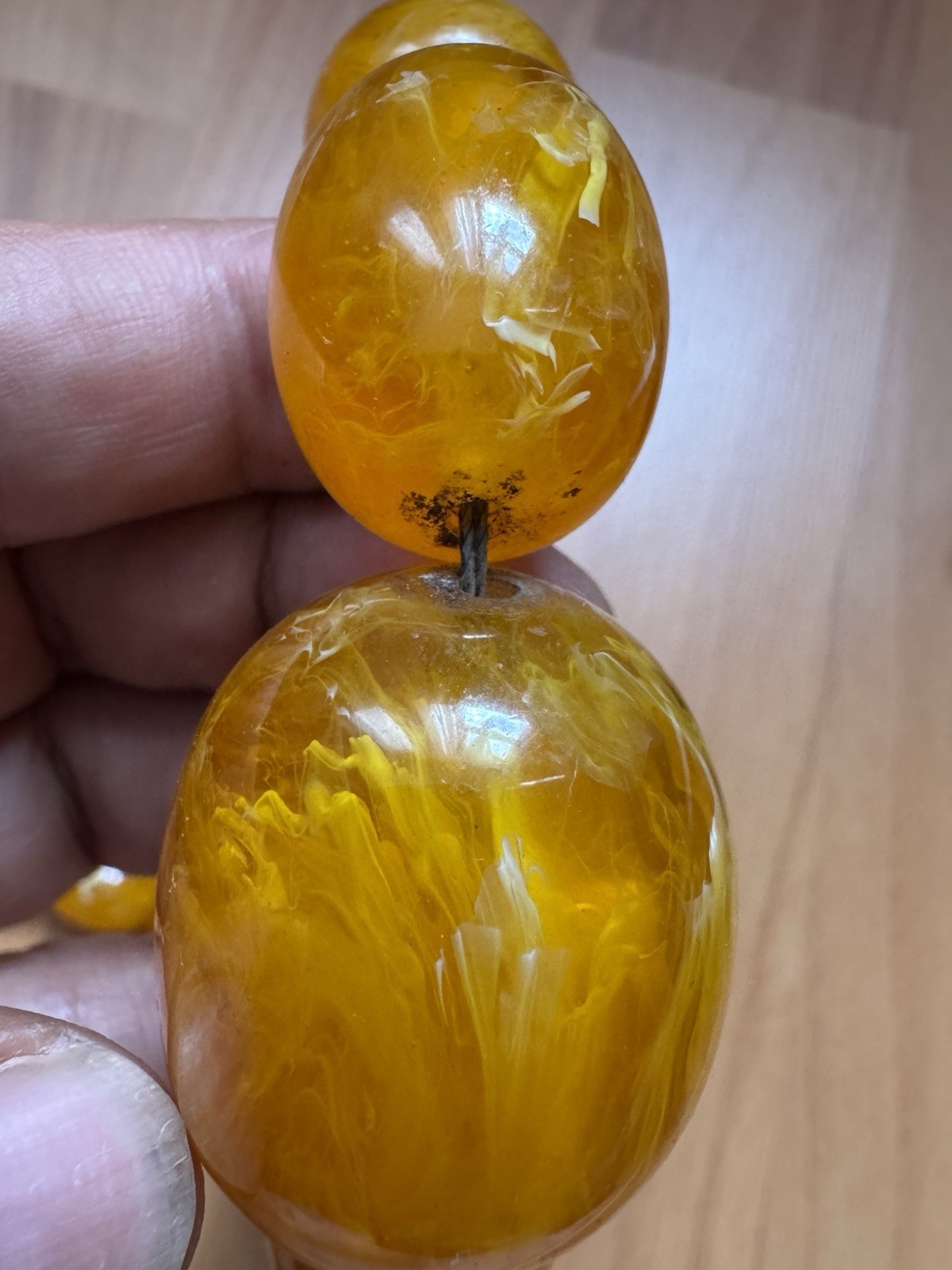 Vintage Style Translucent,Graduated Honey & Egg Yolk Amber Resin Necklace 162 gr