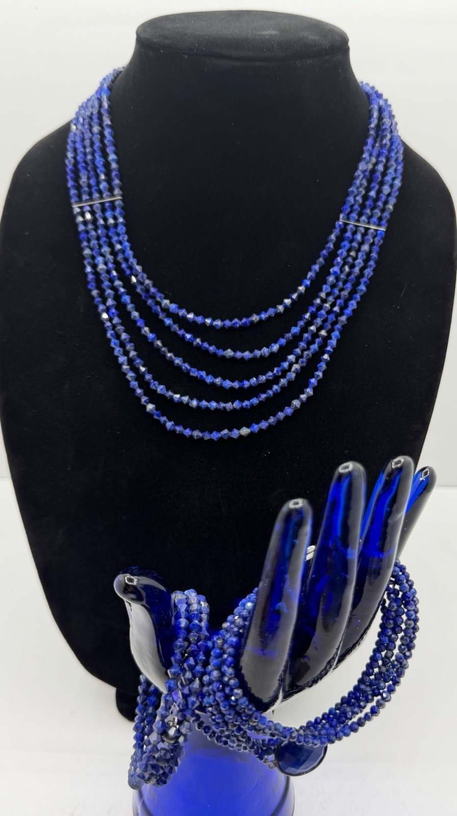 Jay King 5 Strand Lapis Lazi Waterfall Layered Sterling Necklace W/2 Bracelets
