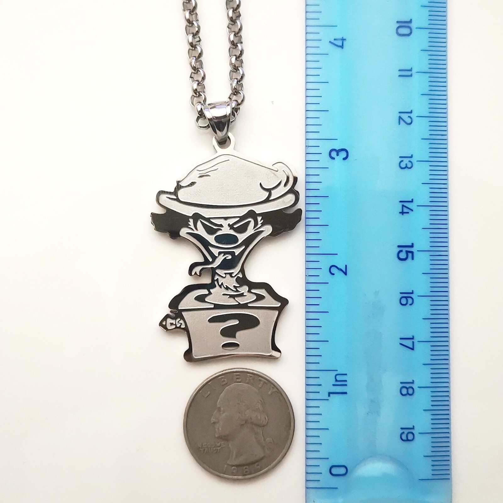 Polished Riddlebox Juggalo Necklace Stainless Steel ICP Pendant Rolo Chain 24”
