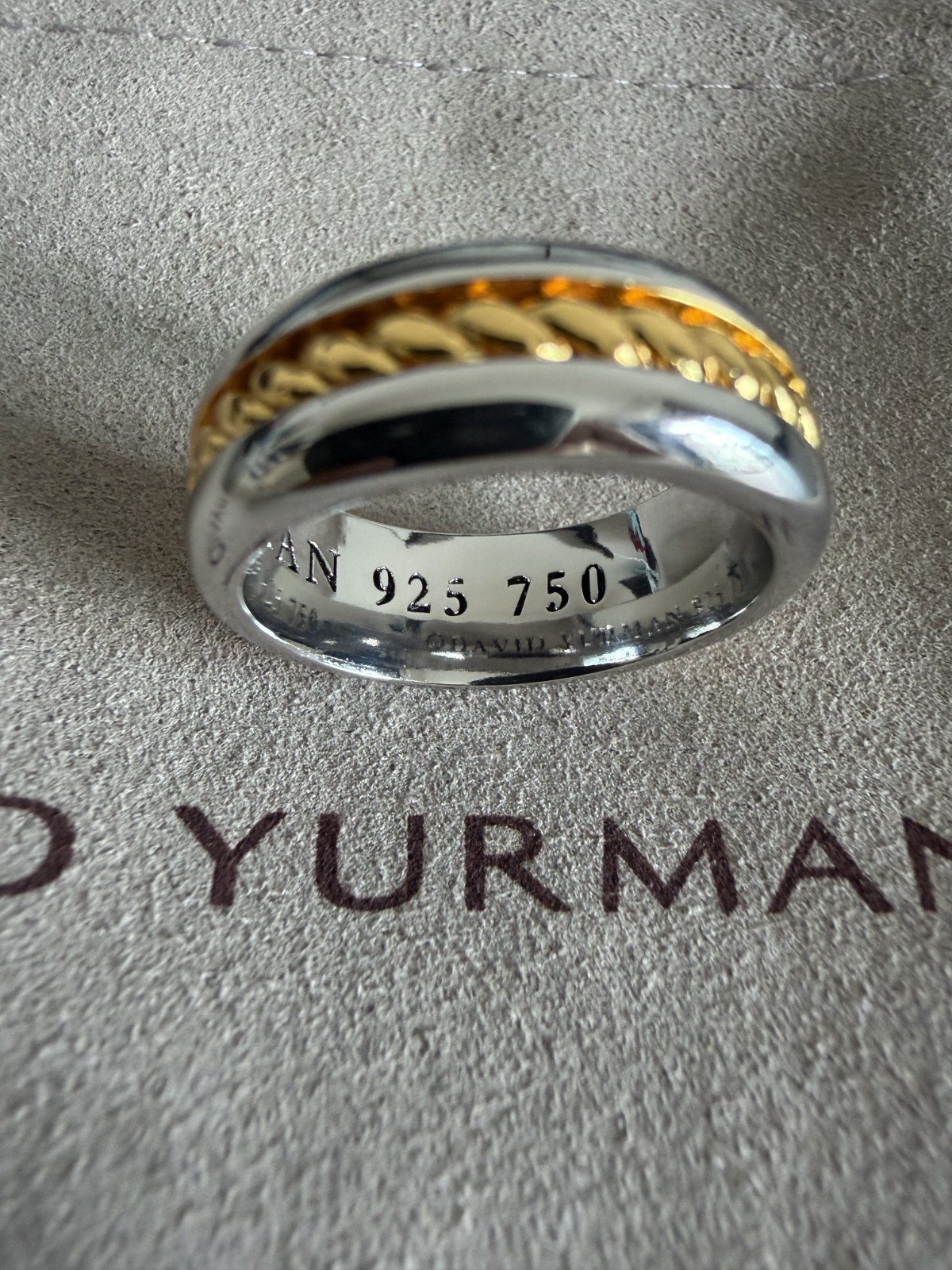 David Yurman 8mm Cable Inset Band Ring Sterling Silver with 18K Yellow Gold S.8