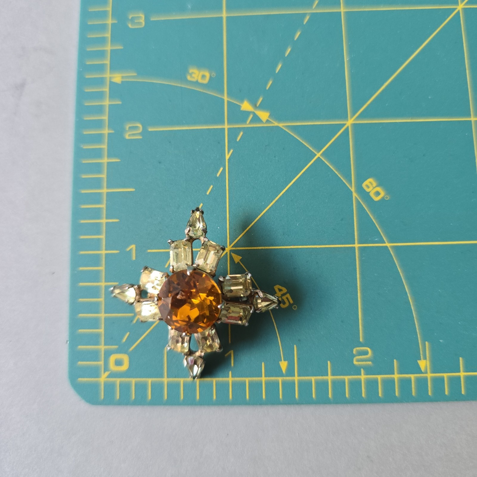 Vintage Gold Tone Glass Rhinestones Cross Skater Pin Brooch