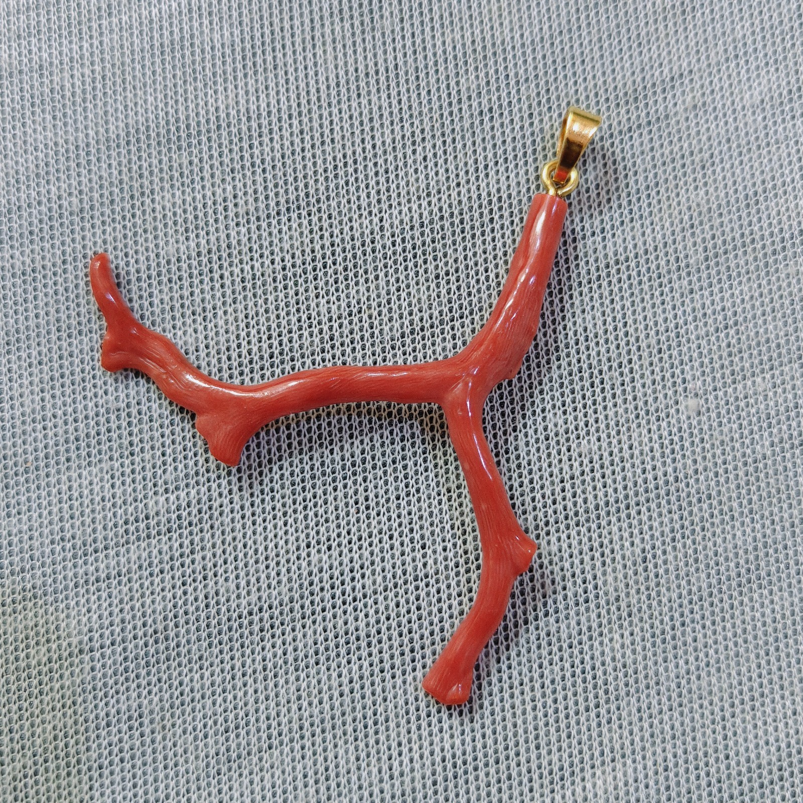 Natural Italian Red Coral Branch Brass Pendant Boho Ocean Gemstone Jewelry