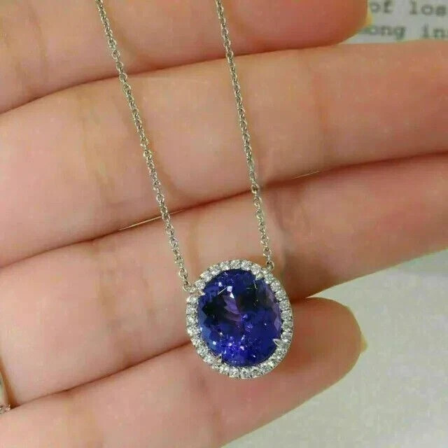 3.29 Ct Oval Cut Tanzanite Pendant Wedding pendant 14K White Gold