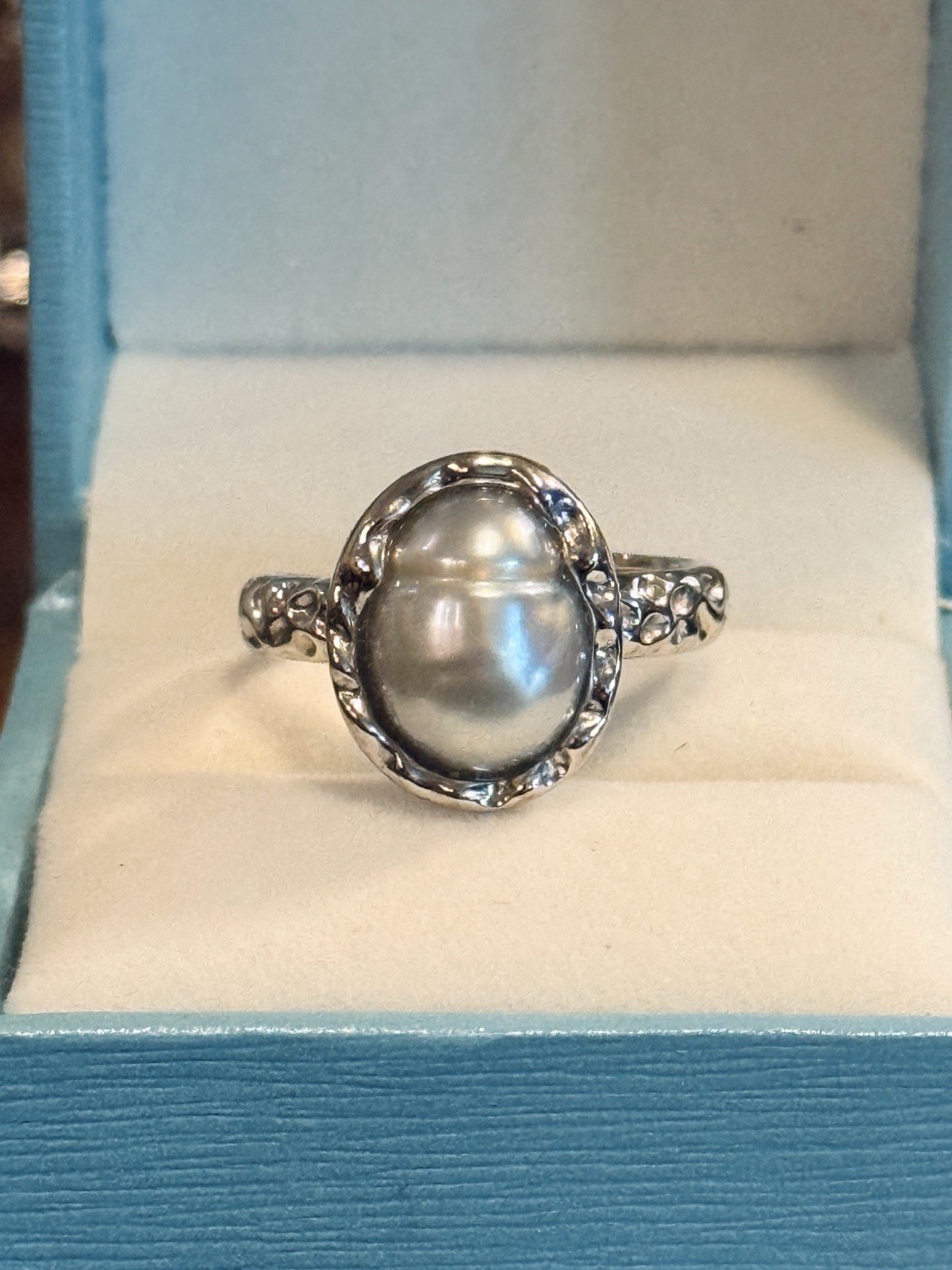 OOAK 12.2mm Tahitian Baroque Pearl Ring Adjustable 925 Sterling Silver Handmade