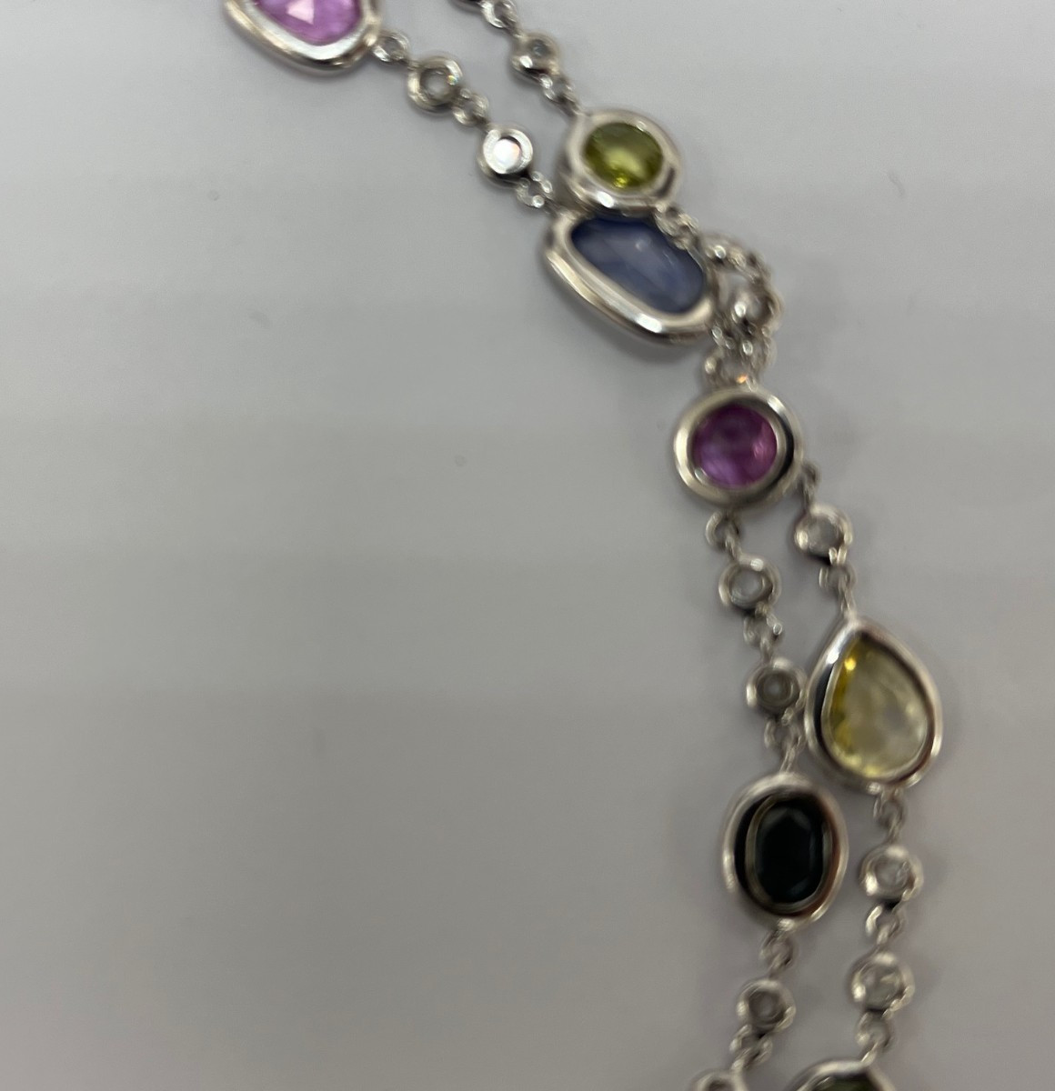 An Elegant White Gold Blue Sapphire and Diamond By-the-Yard Necklace