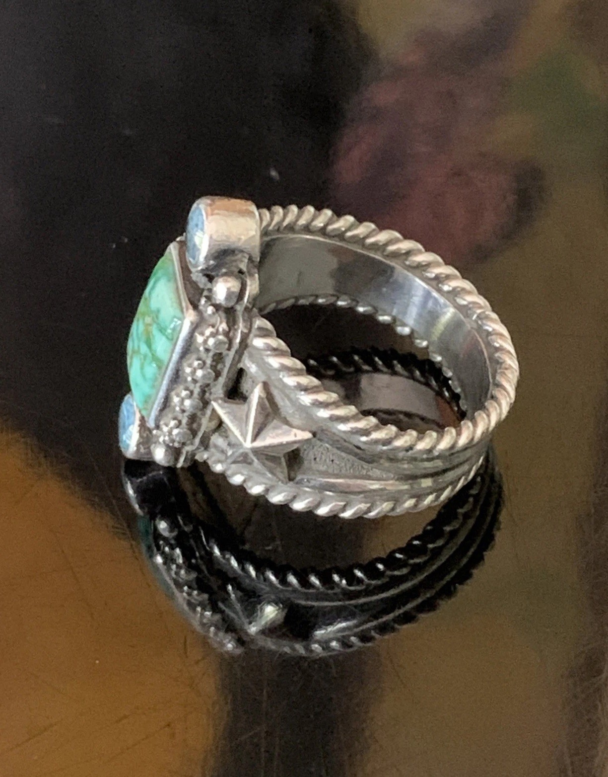 Artist Mona Van Riper Turquoise & Topaz Sterling Silver Ring Southwestern Ring