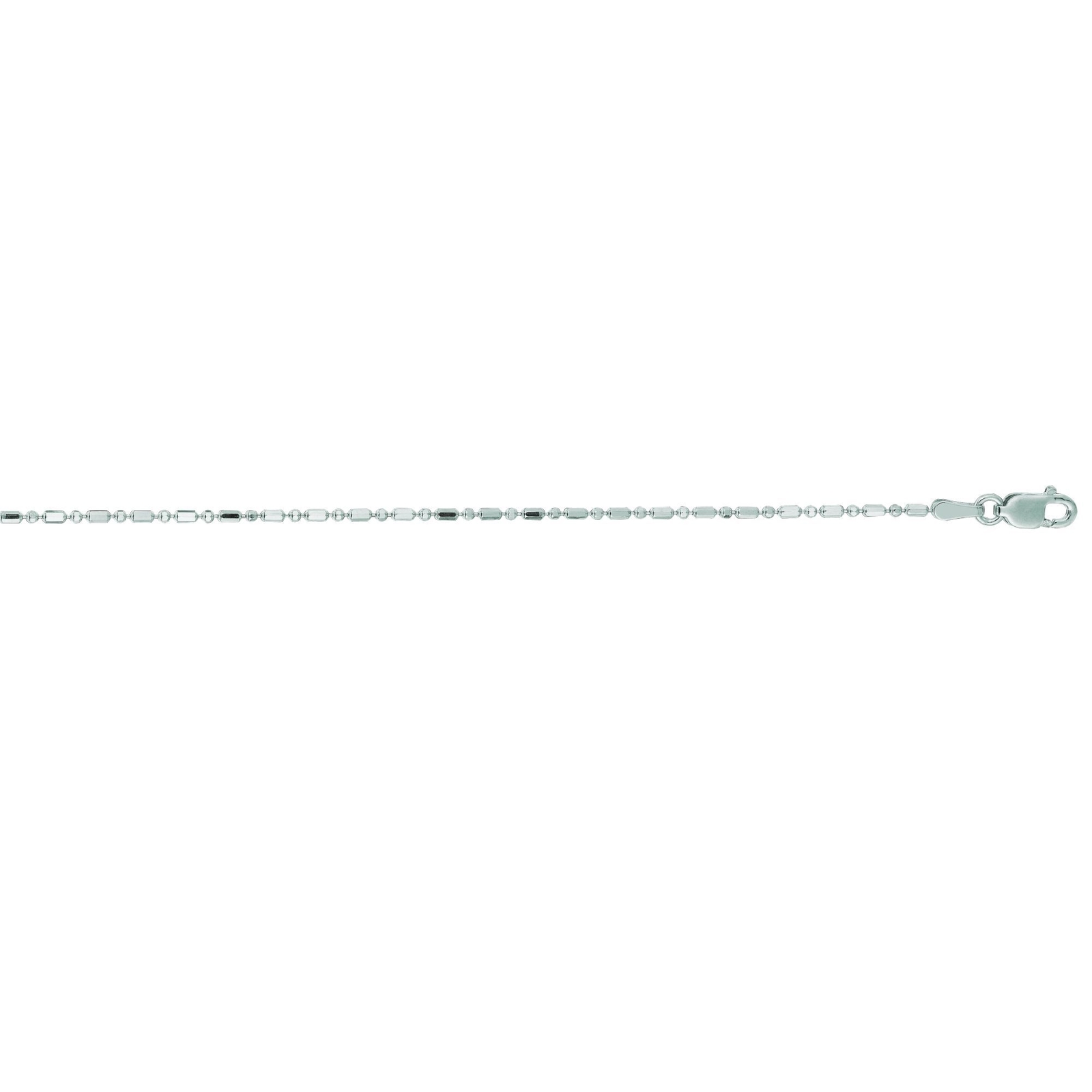 14K White Gold 1.1mm Diamond-Cut Bar and Bead Chain with Lobster Lock