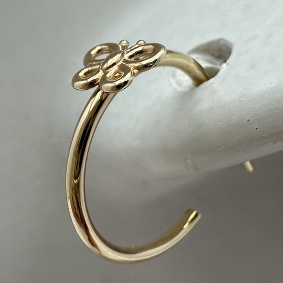 14 K Gold NEW Butterfly Hoop Earrings 11.8mm D. .4g Dainty Simply Pretty